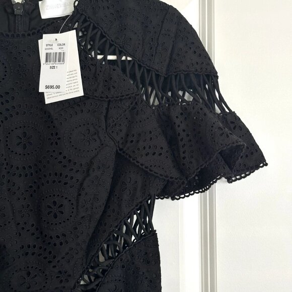 NWT ZIMMERMANN Black Helm Circles Eyelet Short Flutter Sleeve Mini Dress Size S - Picture 6 of 8